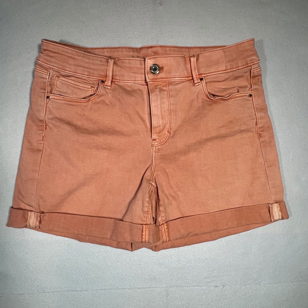 White House Black Market Womens 5 Inch Mid Rise Denim Shorts Peach Coral 6